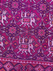 Pink & Purple Big Figure Elephant Chhabdi Single Ikat Patan Patola Saree