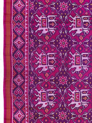 Pink & Purple Big Figure Elephant Chhabdi Single Ikat Patan Patola Saree