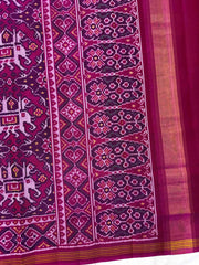 Pink & Purple Big Figure Elephant Chhabdi Single Ikat Patan Patola Saree