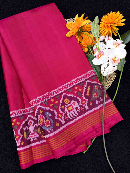 Pink Plain Single Ikat Patan Patola Saree