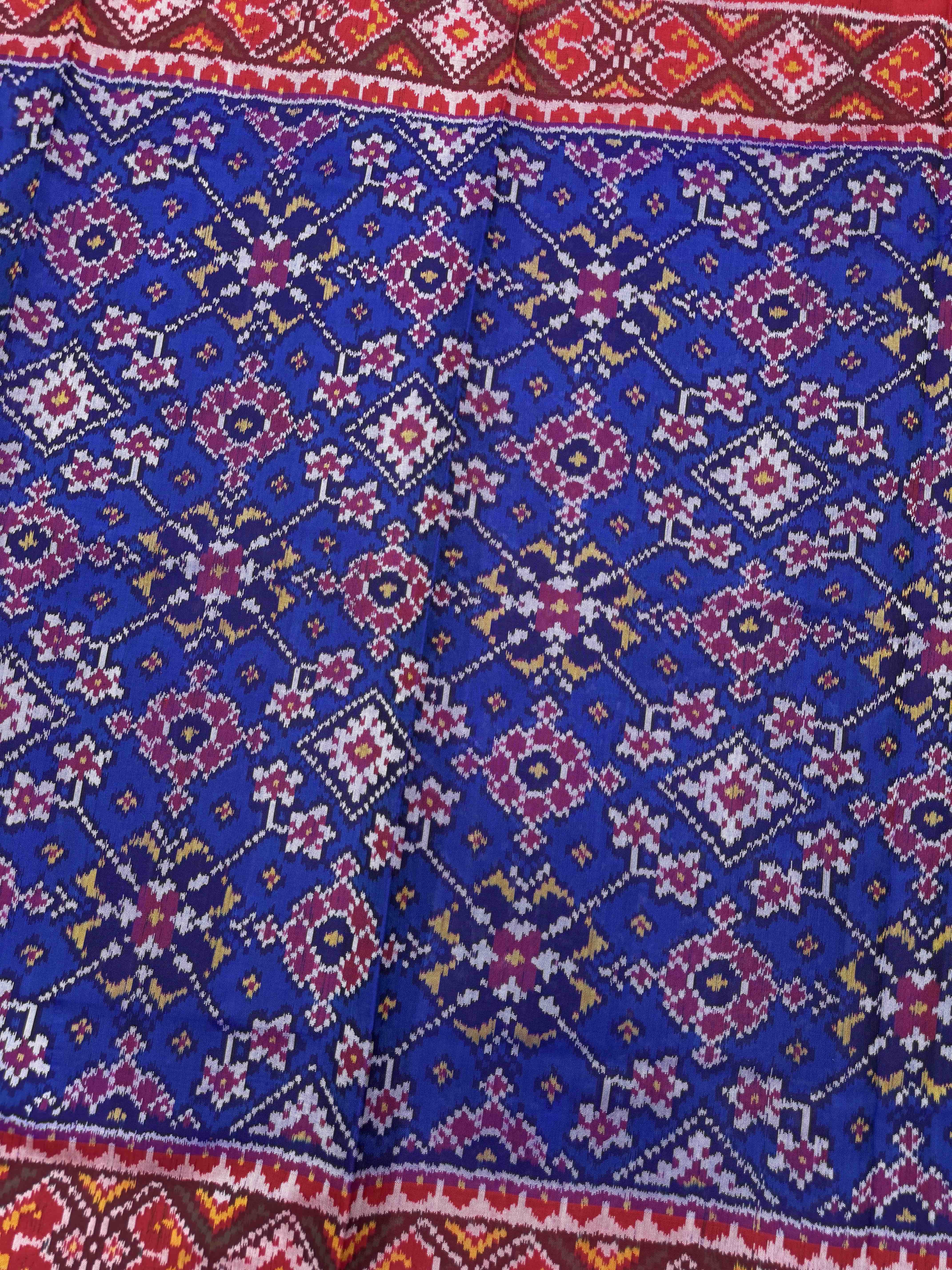 Red & Blue Navratan Single Ikat Patan Patola Saree