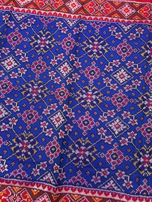 Red & Blue Navratan Single Ikat Patan Patola Saree
