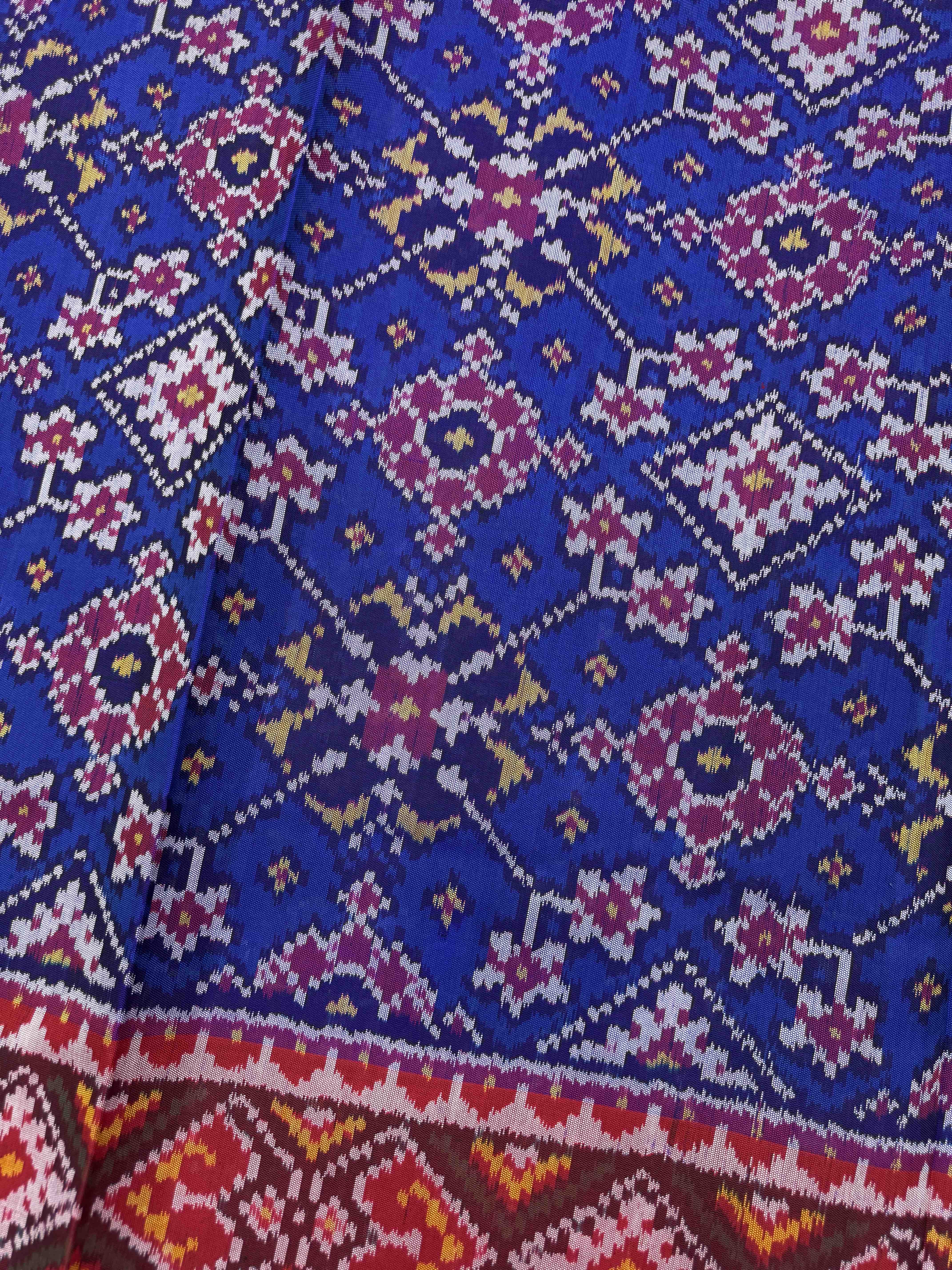 Red & Blue Navratan Single Ikat Patan Patola Saree