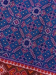 Red & Turquoise Manekchowk Single Ikat Patan Patola Saree