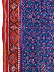 Red & Turquoise Manekchowk Single Ikat Patan Patola Saree