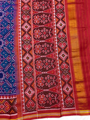 Red & Turquoise Manekchowk Single Ikat Patan Patola Saree
