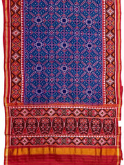 Red & Turquoise Manekchowk Single Ikat Patan Patola Saree