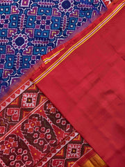 Red & Turquoise Manekchowk Single Ikat Patan Patola Saree