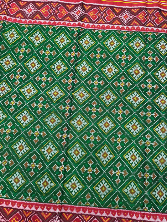 Red & Green Panchand Single Ikat Patan Patola Saree