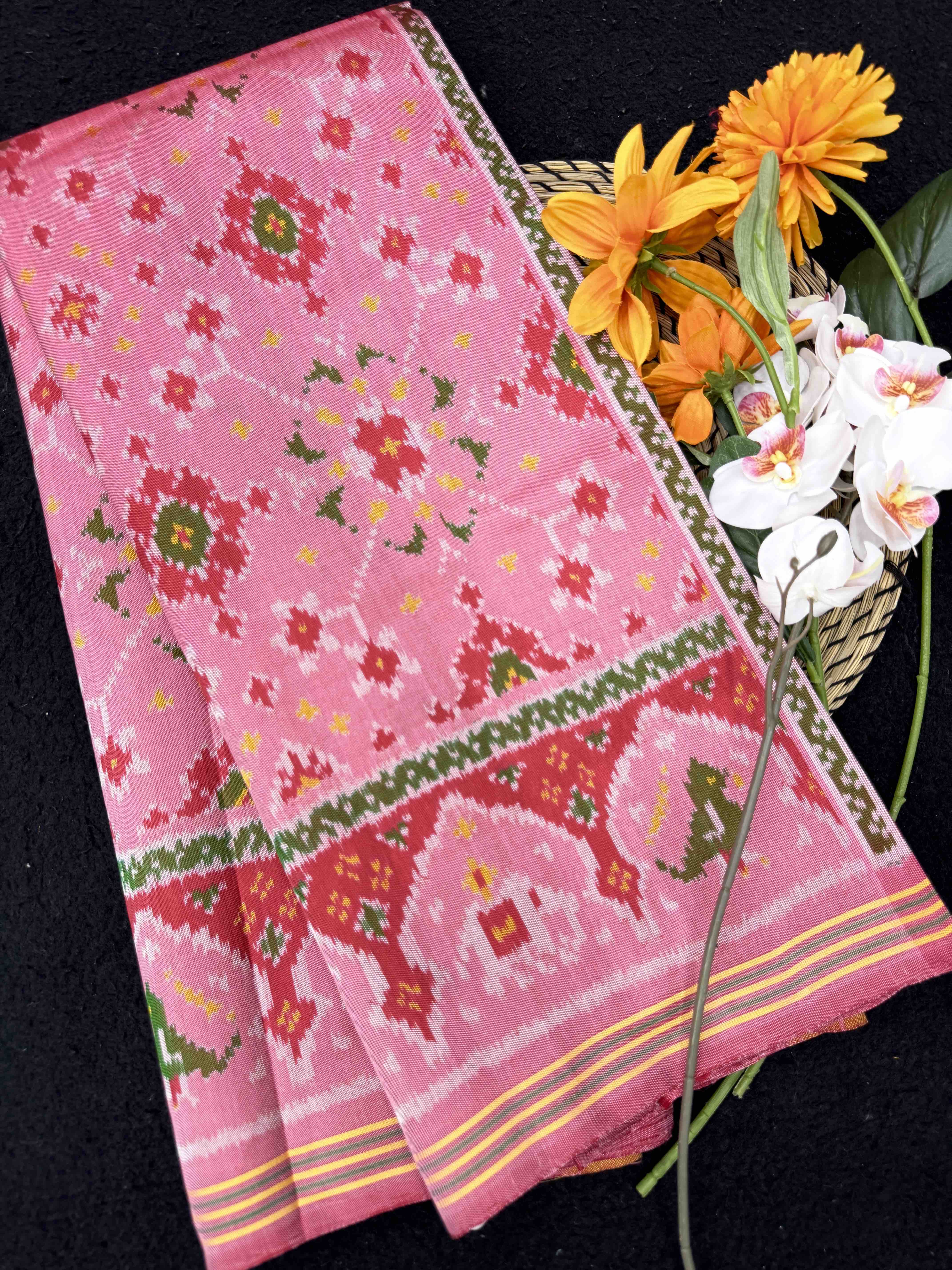Light Pink Navratan Single Ikat Patan Patola Saree