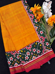 Green & Mustard Plain Double Ikat Patan Patola Saree