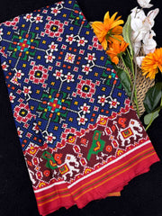 Red & Blue Navratan Double Ikat Patan Patola Saree