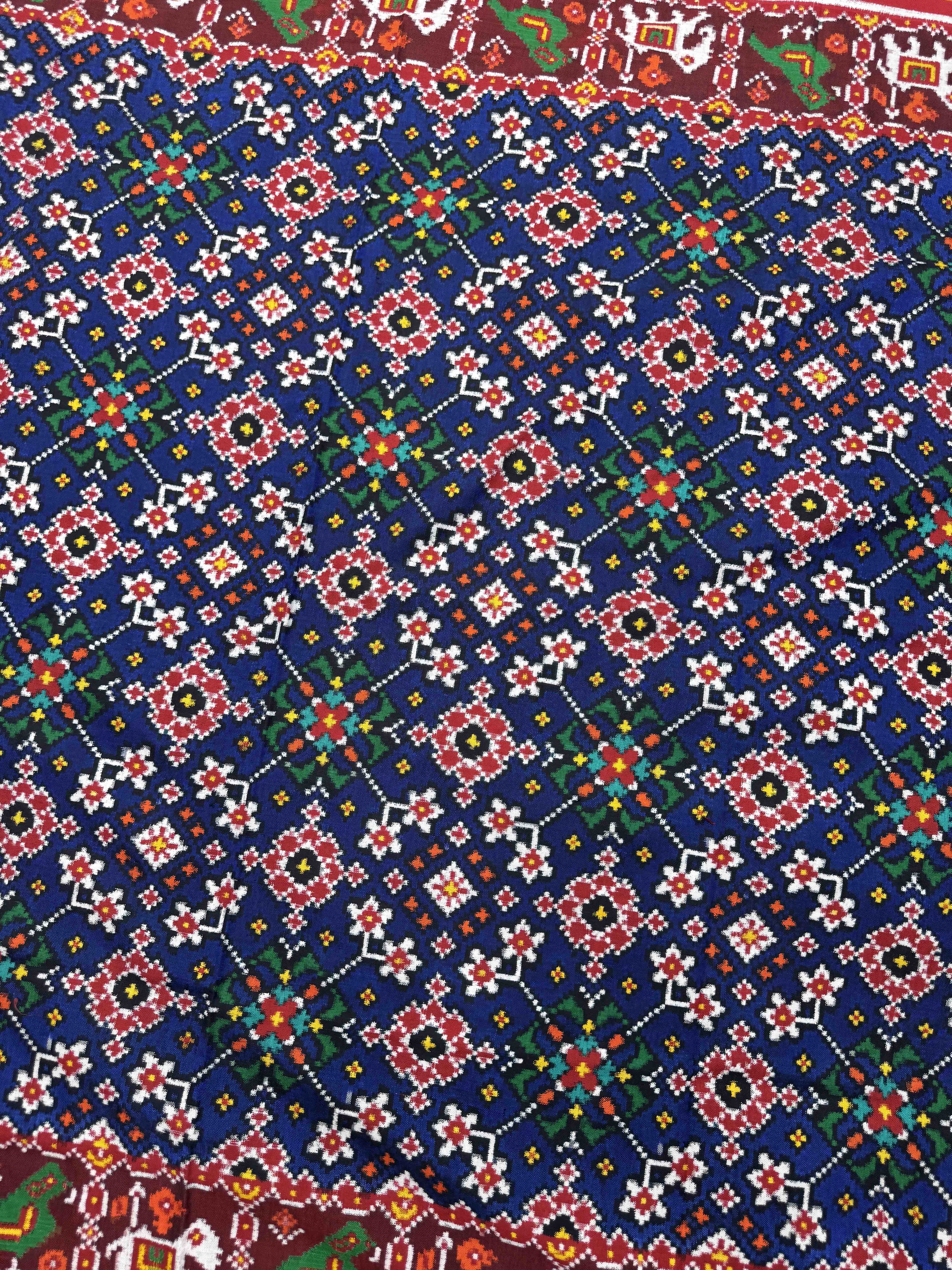 Red & Blue Navratan Double Ikat Patan Patola Saree