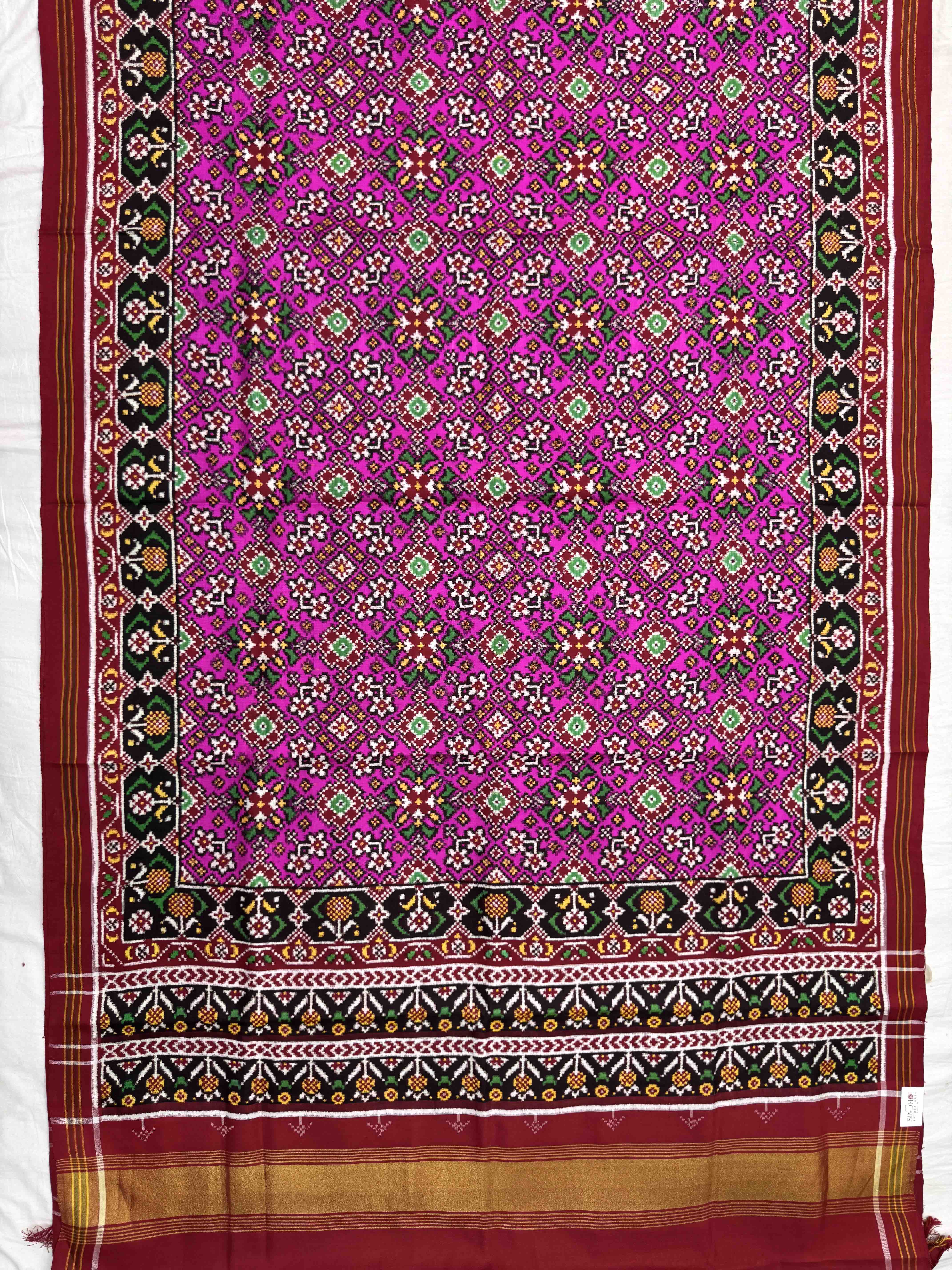 Red & Pink Navratan Double Ikat Patan Patola Saree