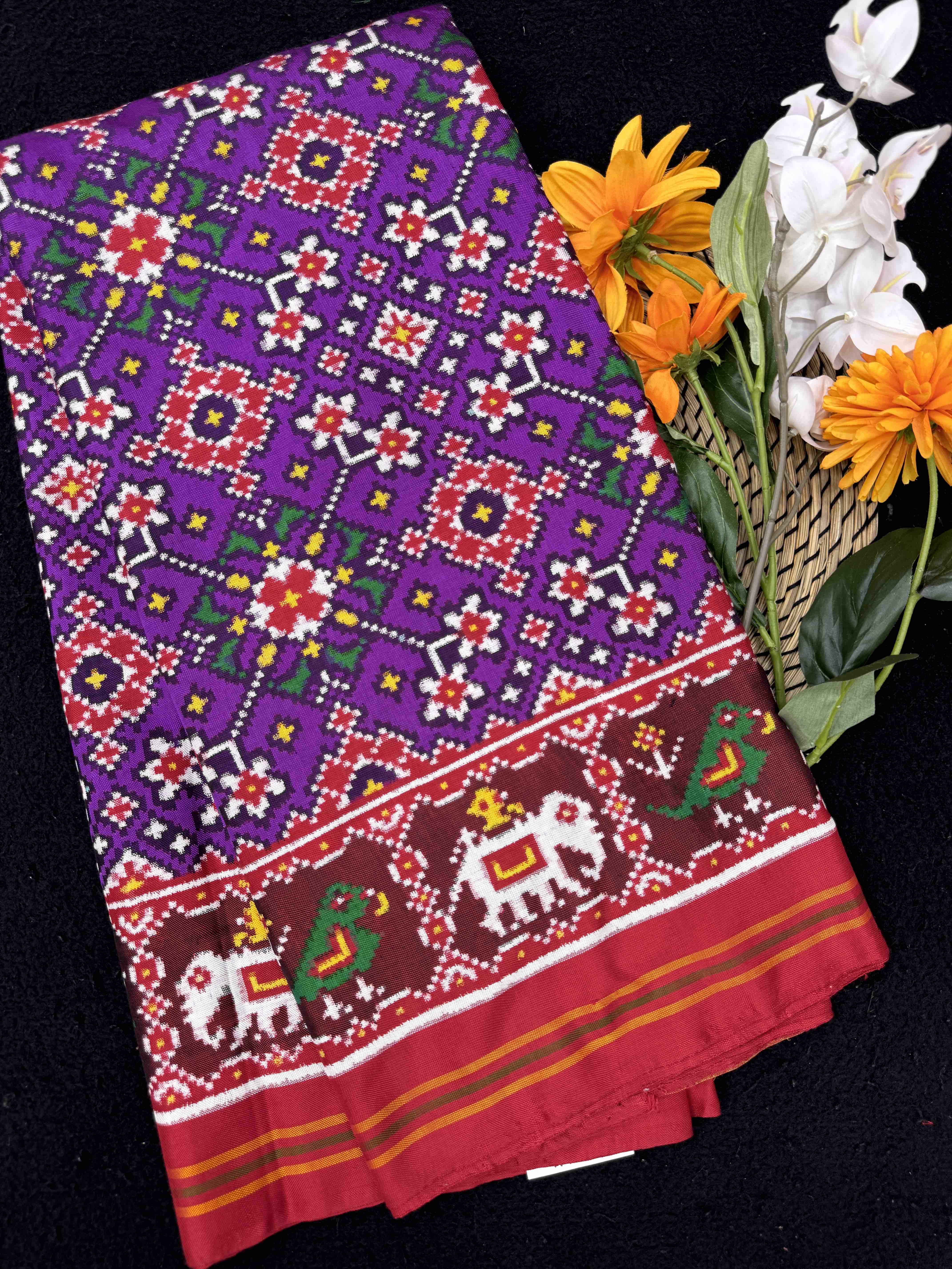 Red & Purple Navratan Double Ikat Patan Patola Saree