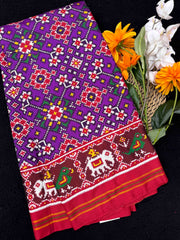 Red & Purple Navratan Double Ikat Patan Patola Saree