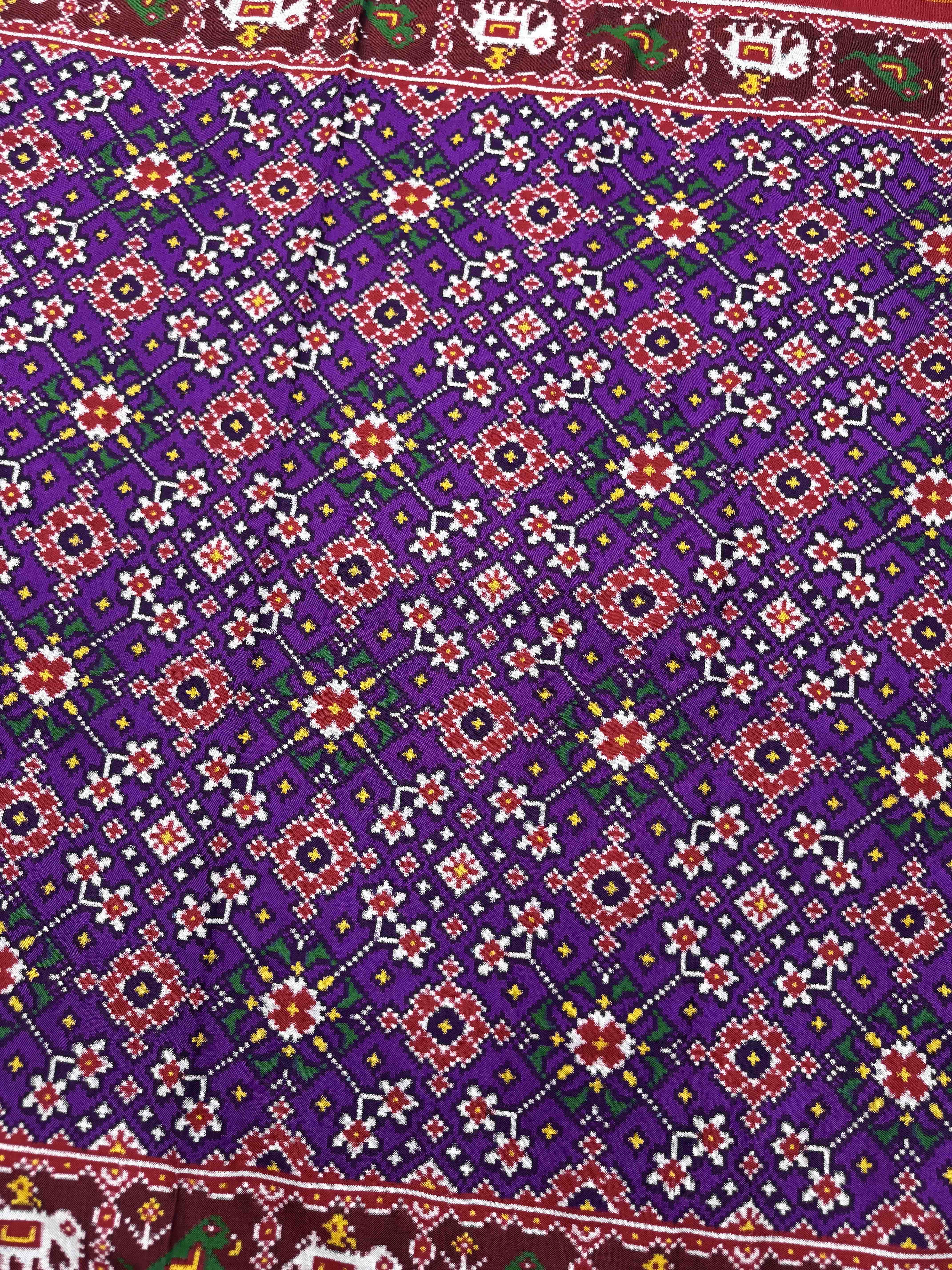 Red & Purple Navratan Double Ikat Patan Patola Saree