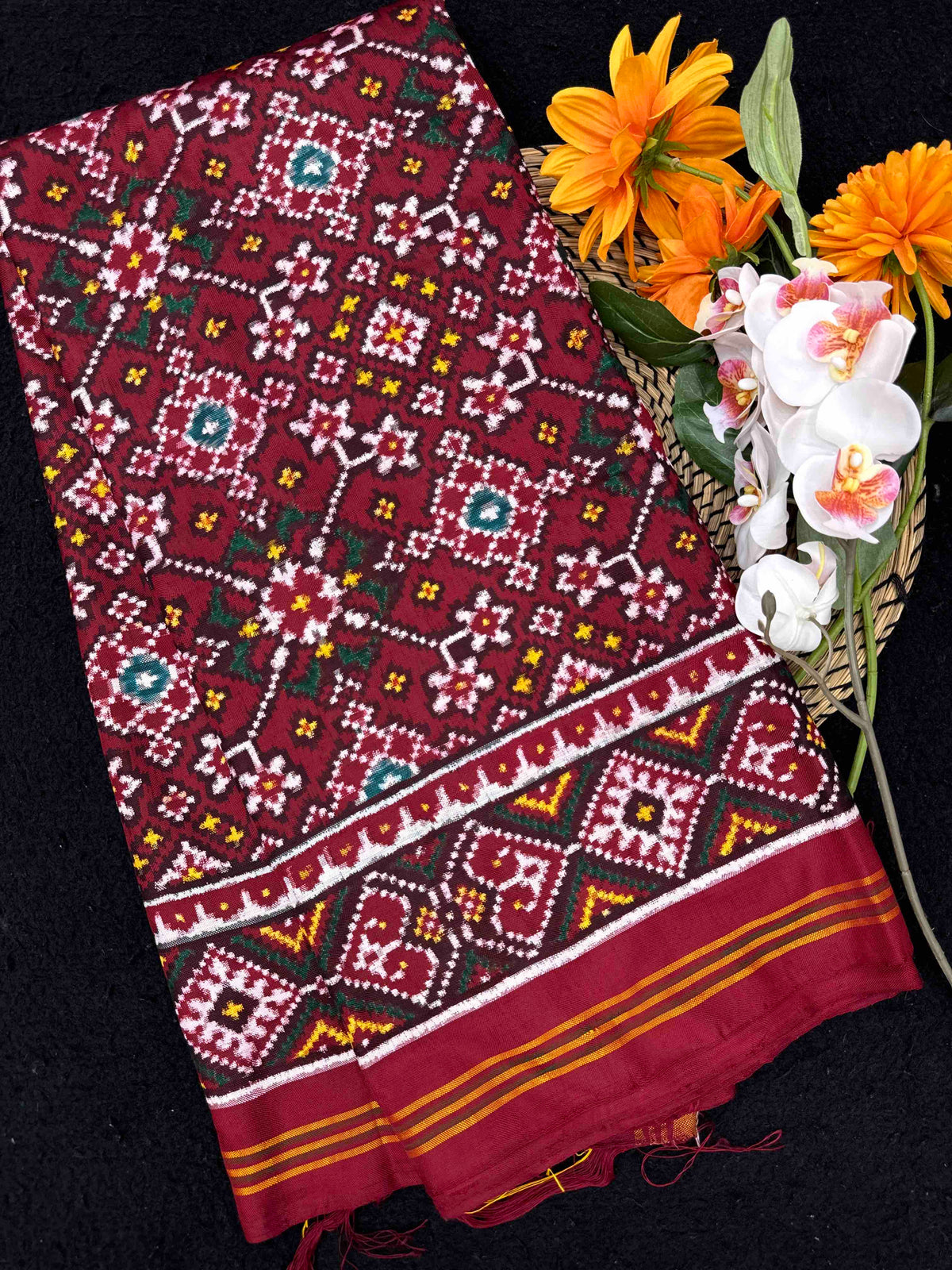 Maroon Navratan Double Ikat Patan Patola Saree