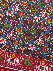Red & Blue with Maroon Small Narikunj Double Ikat Patan Patola Saree