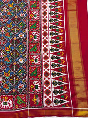 Red & Blue with Maroon Small Narikunj Double Ikat Patan Patola Saree