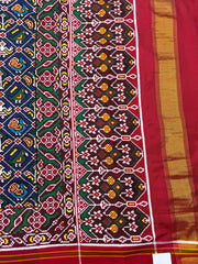 Red & Blue Small Narikunj Double Ikat Patan Patola Saree