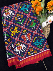 Red & Blue Narikunj Double Ikat Patan Patola Saree