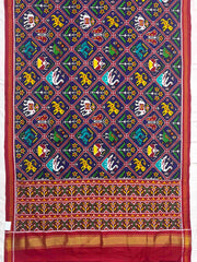 Red & Blue Narikunj Double Ikat Patan Patola Saree