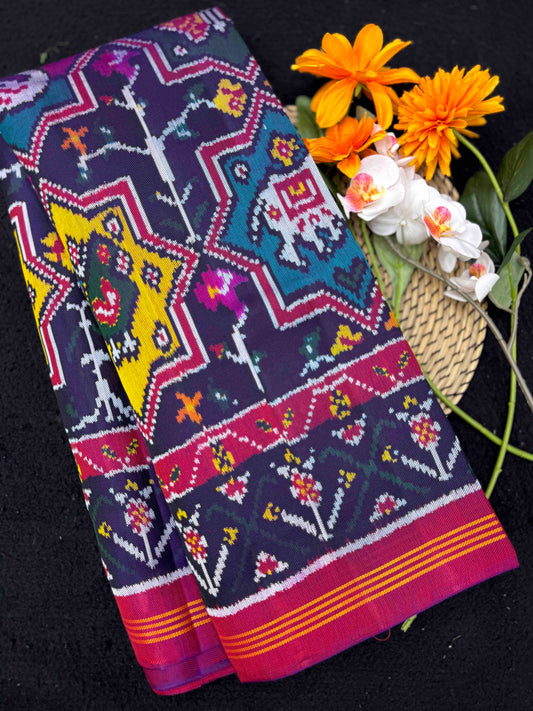 Multicolor Star Narikunj Twill Patola Saree