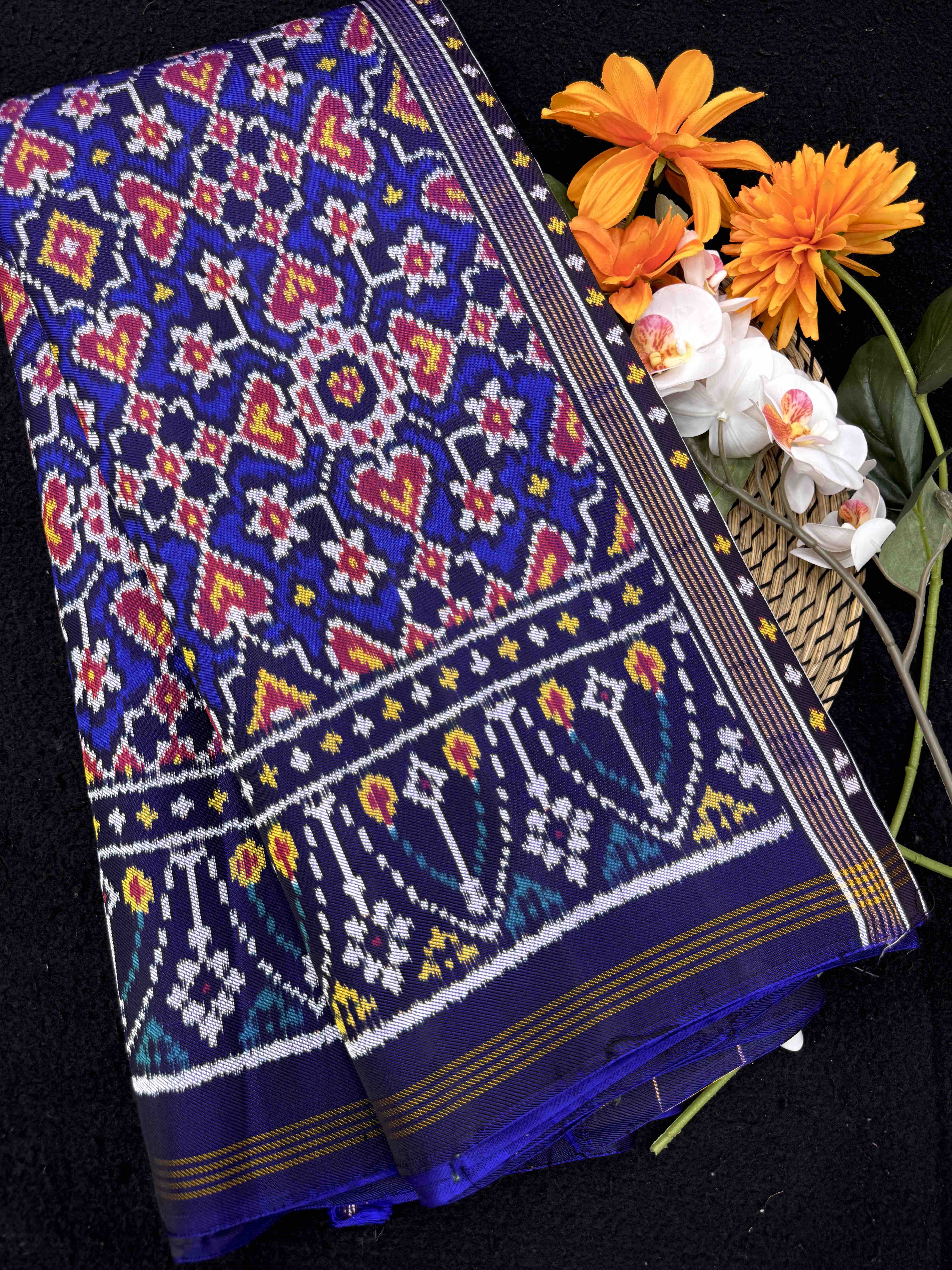 Blue Navratan Twill Patola Saree