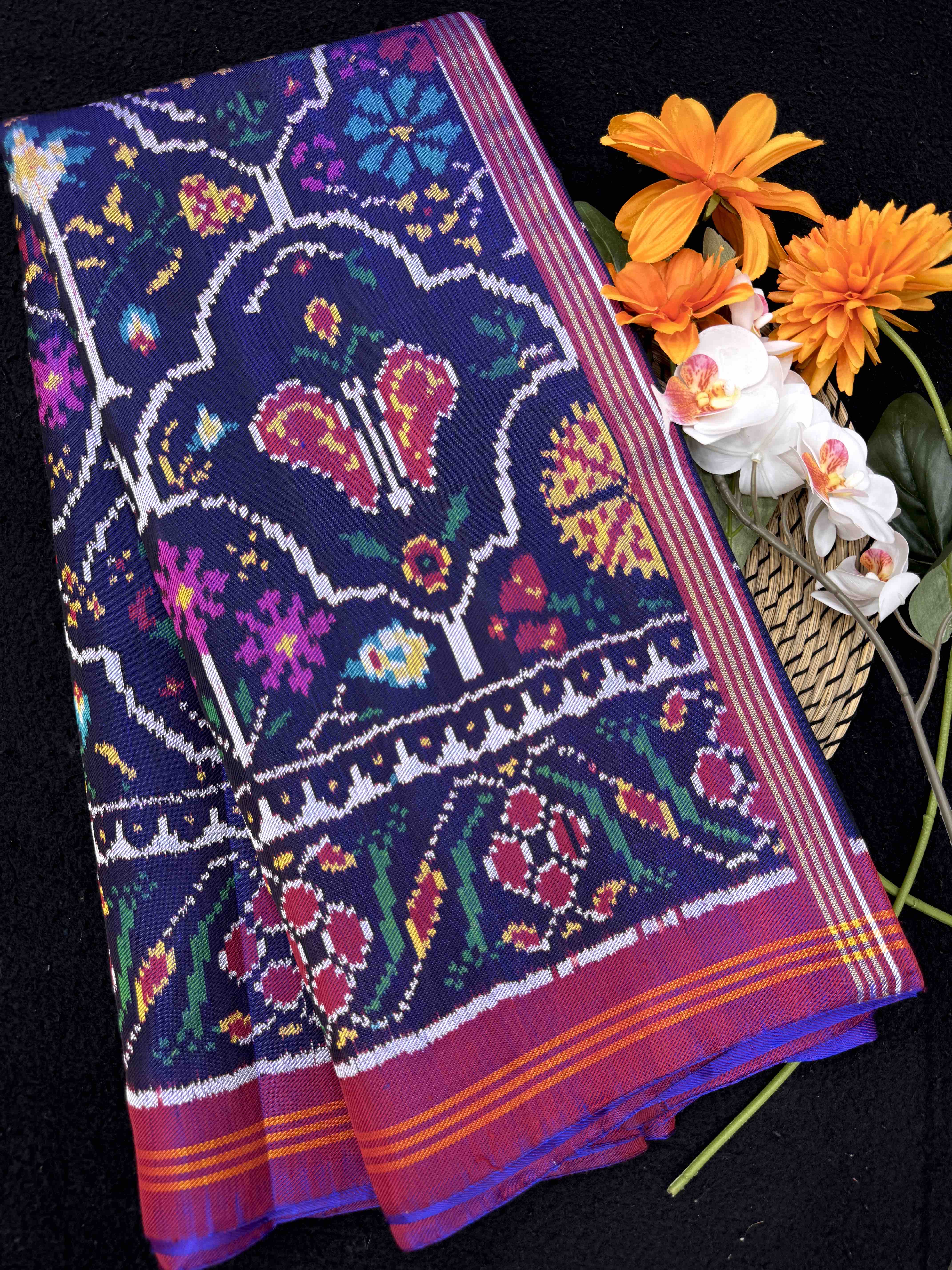 Purple & Blue Narikunj Twill Patola Saree