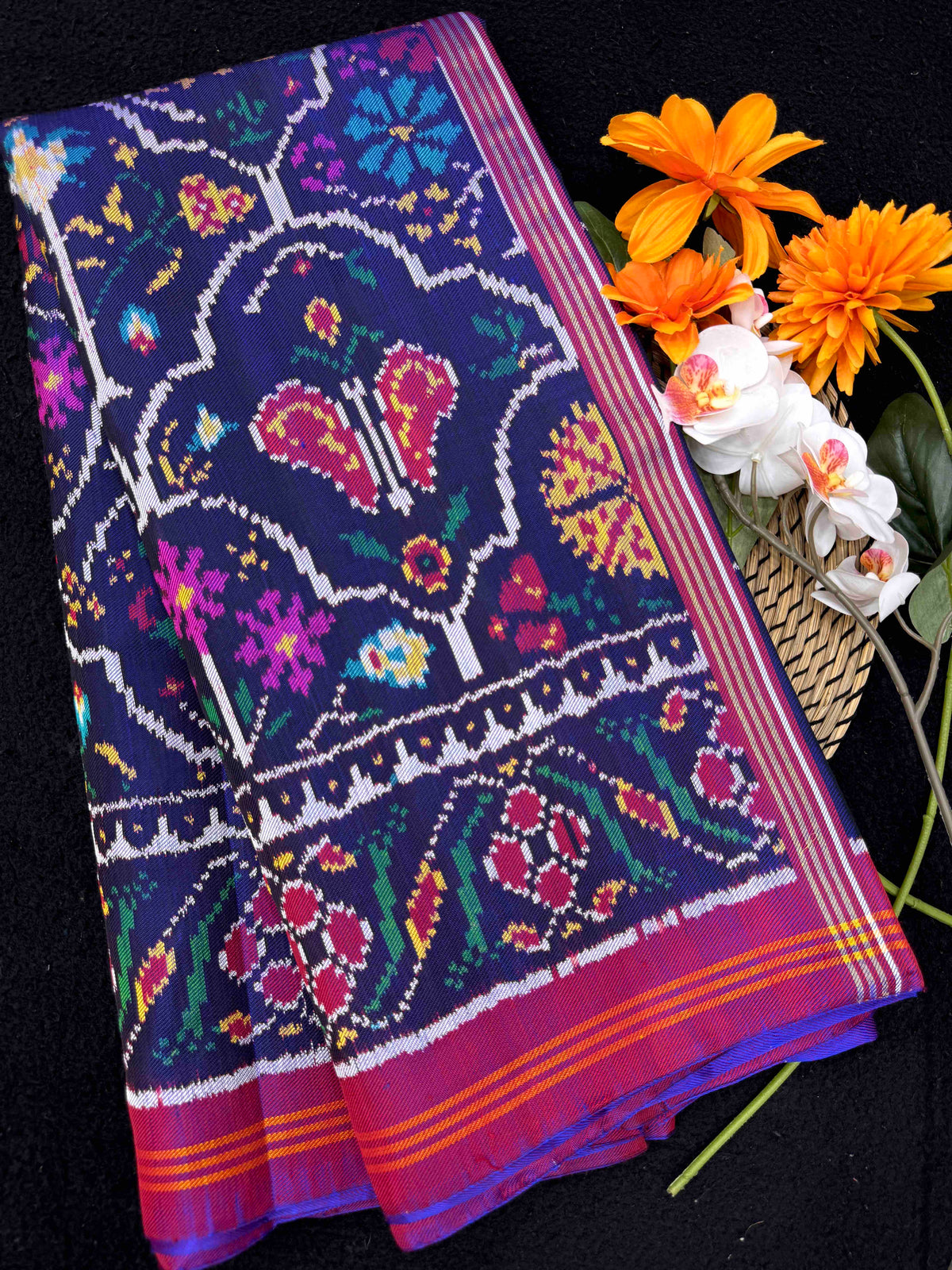 Purple & Blue Narikunj Twill Patola Saree