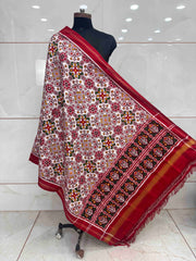 Red & White Navratan Double Ikat Dupatta