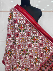 Red & White Navratan Double Ikat Dupatta