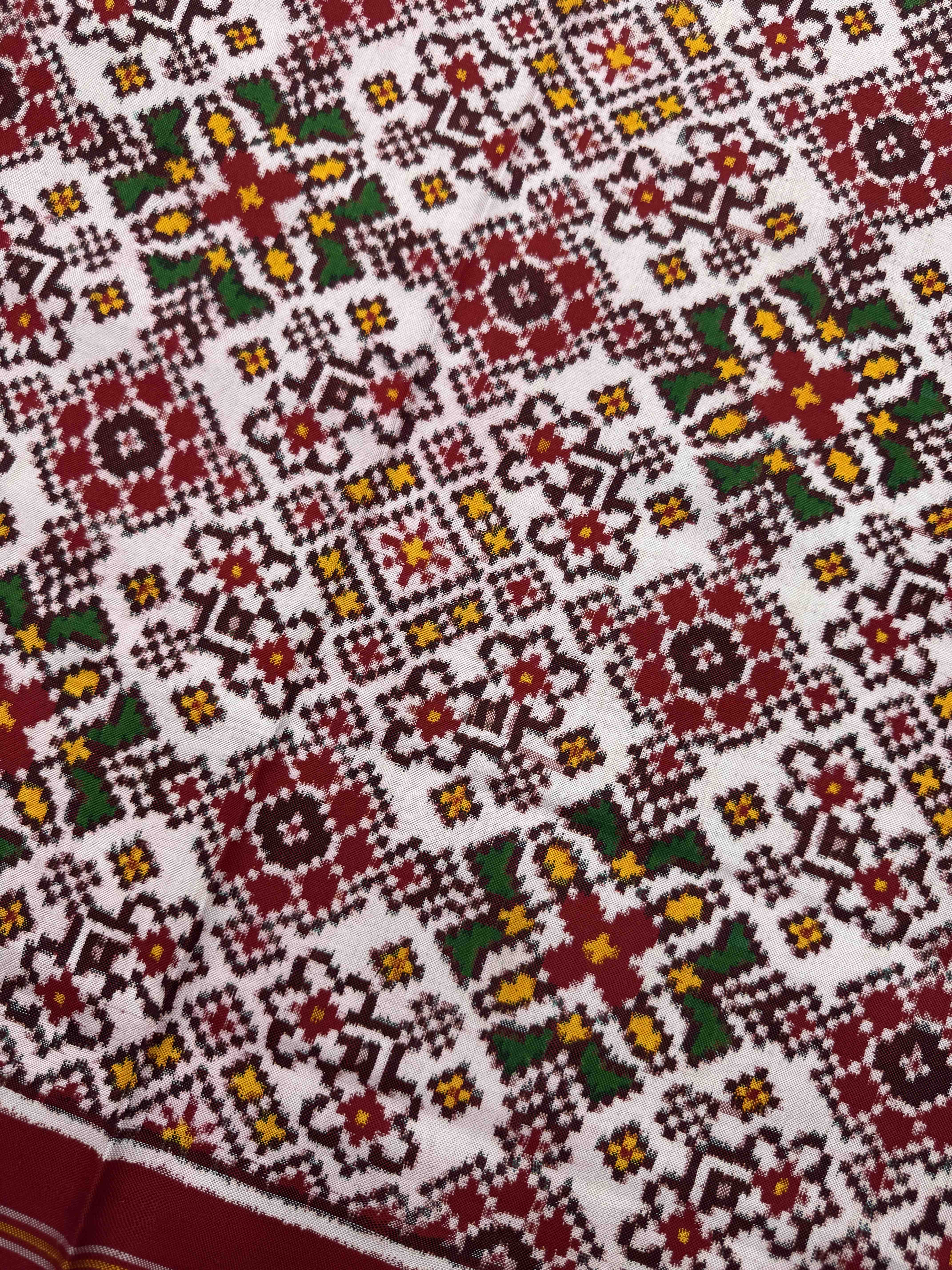 Red & White Navratan Double Ikat Dupatta