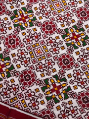 Red & White Navratan Double Ikat Dupatta