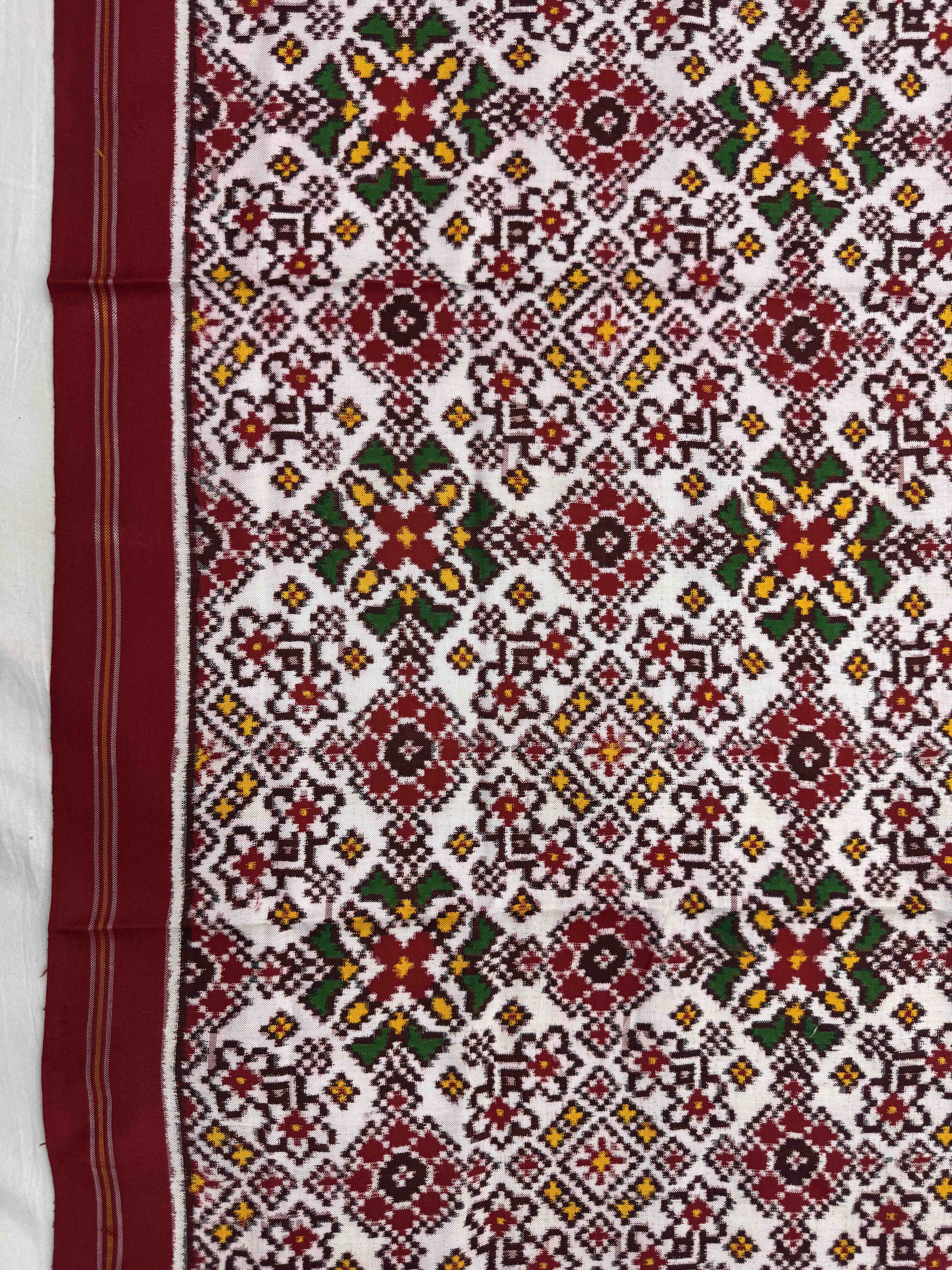 Red & White Navratan Double Ikat Dupatta