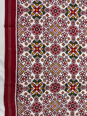 Red & White Navratan Double Ikat Dupatta