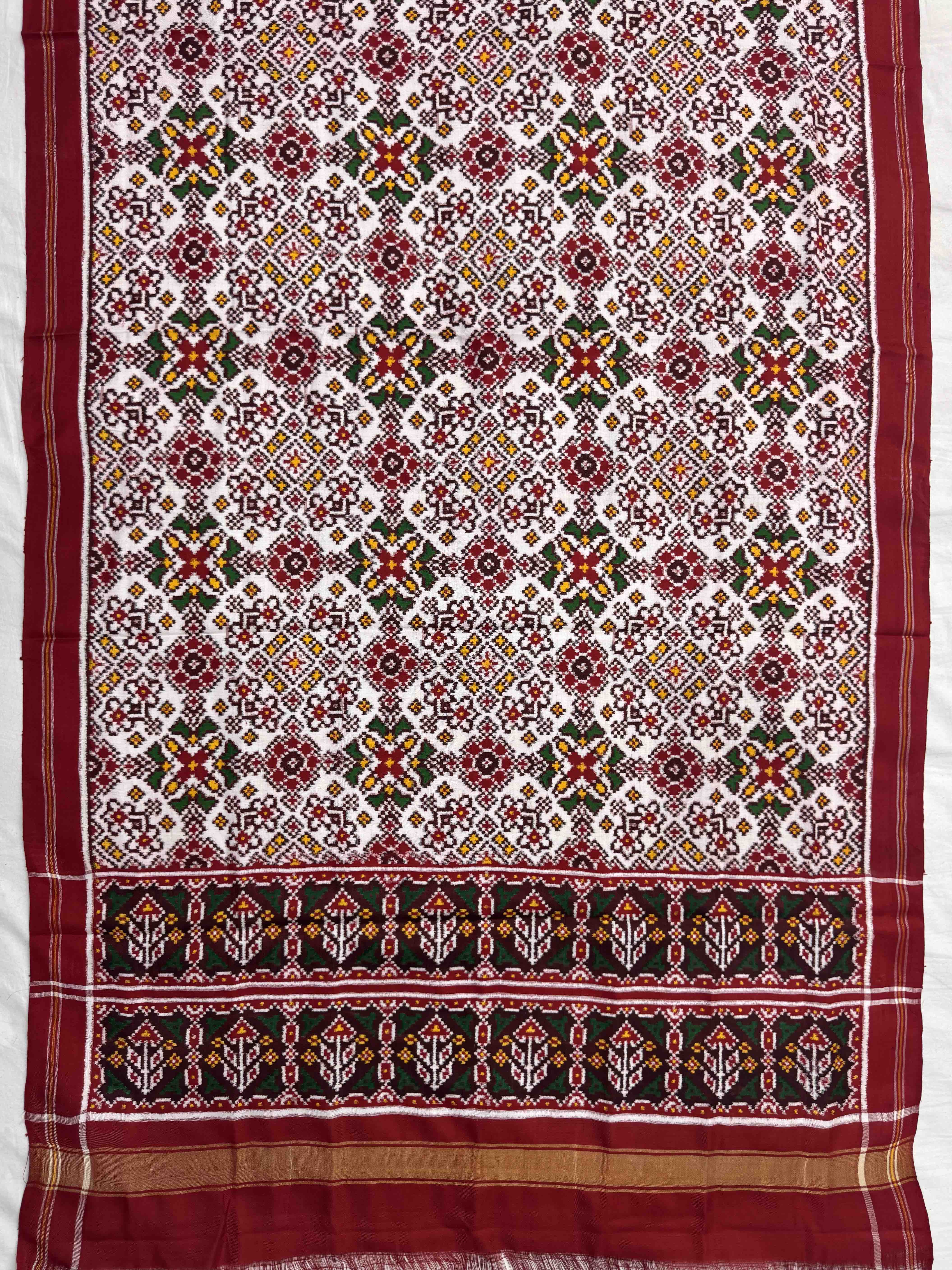 Red & White Navratan Double Ikat Dupatta