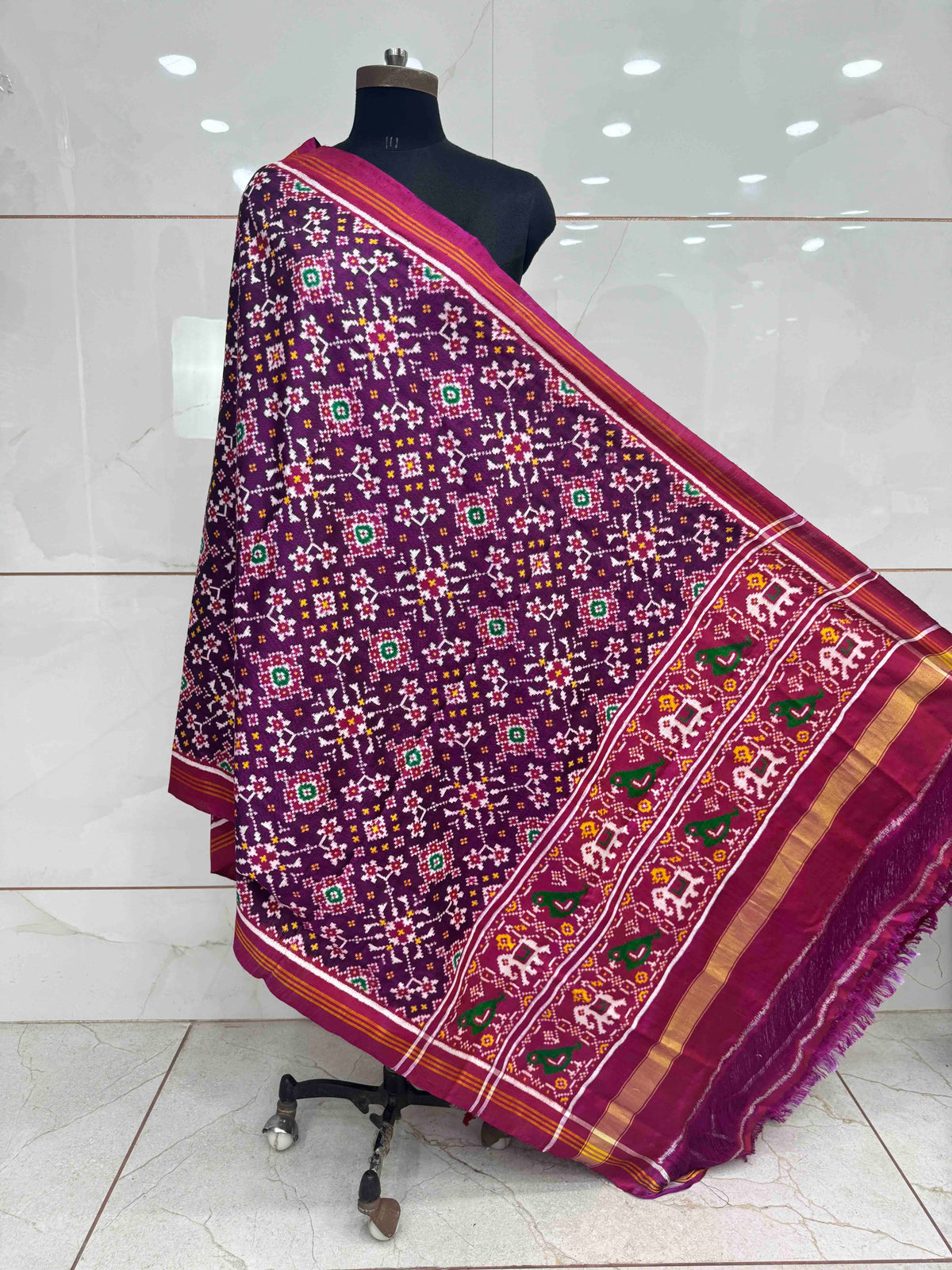 Magenta Pink & Purple Navratan Doulbe Ikat Dupatta
