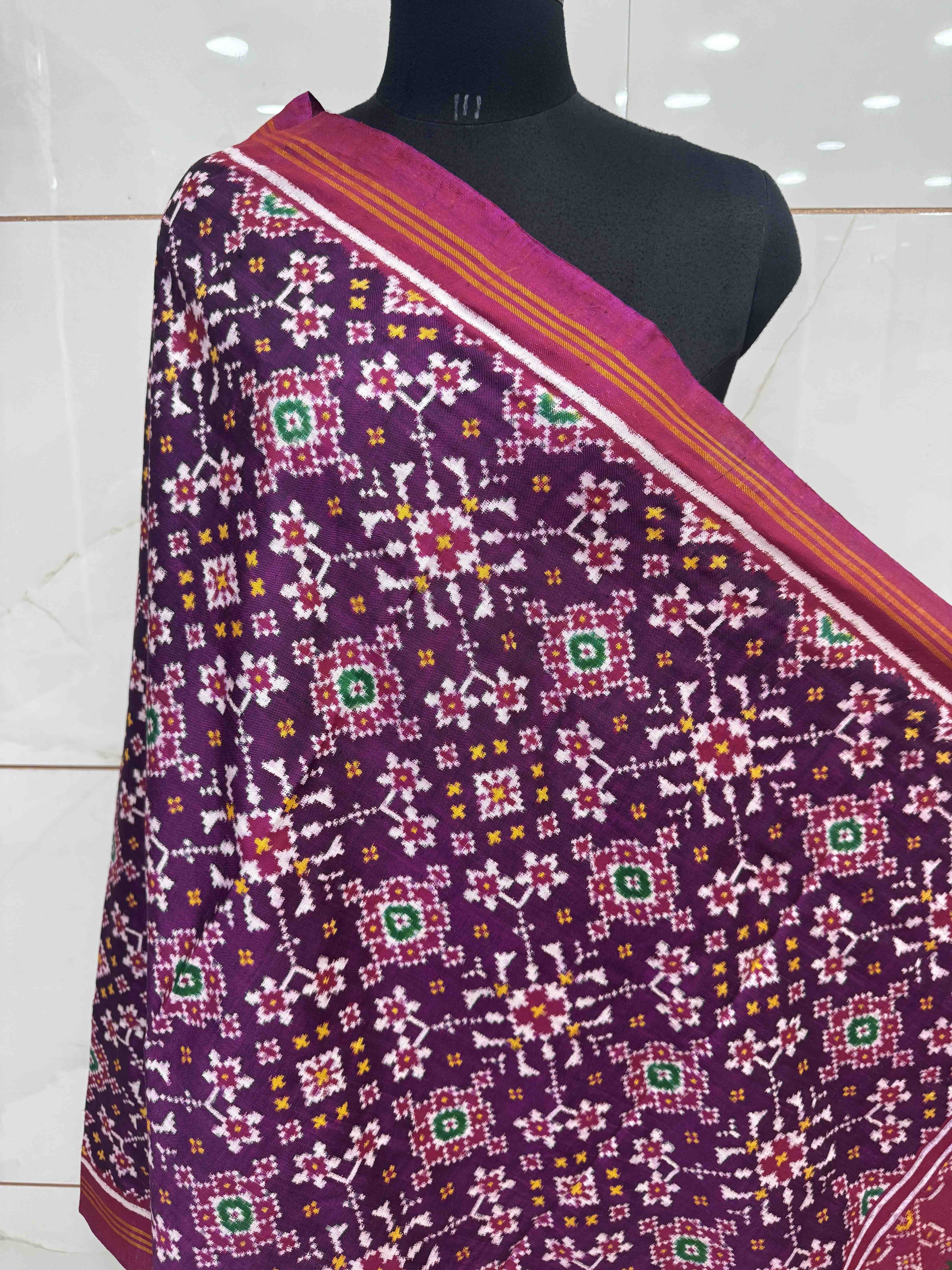 Magenta Pink & Purple Navratan Doulbe Ikat Dupatta