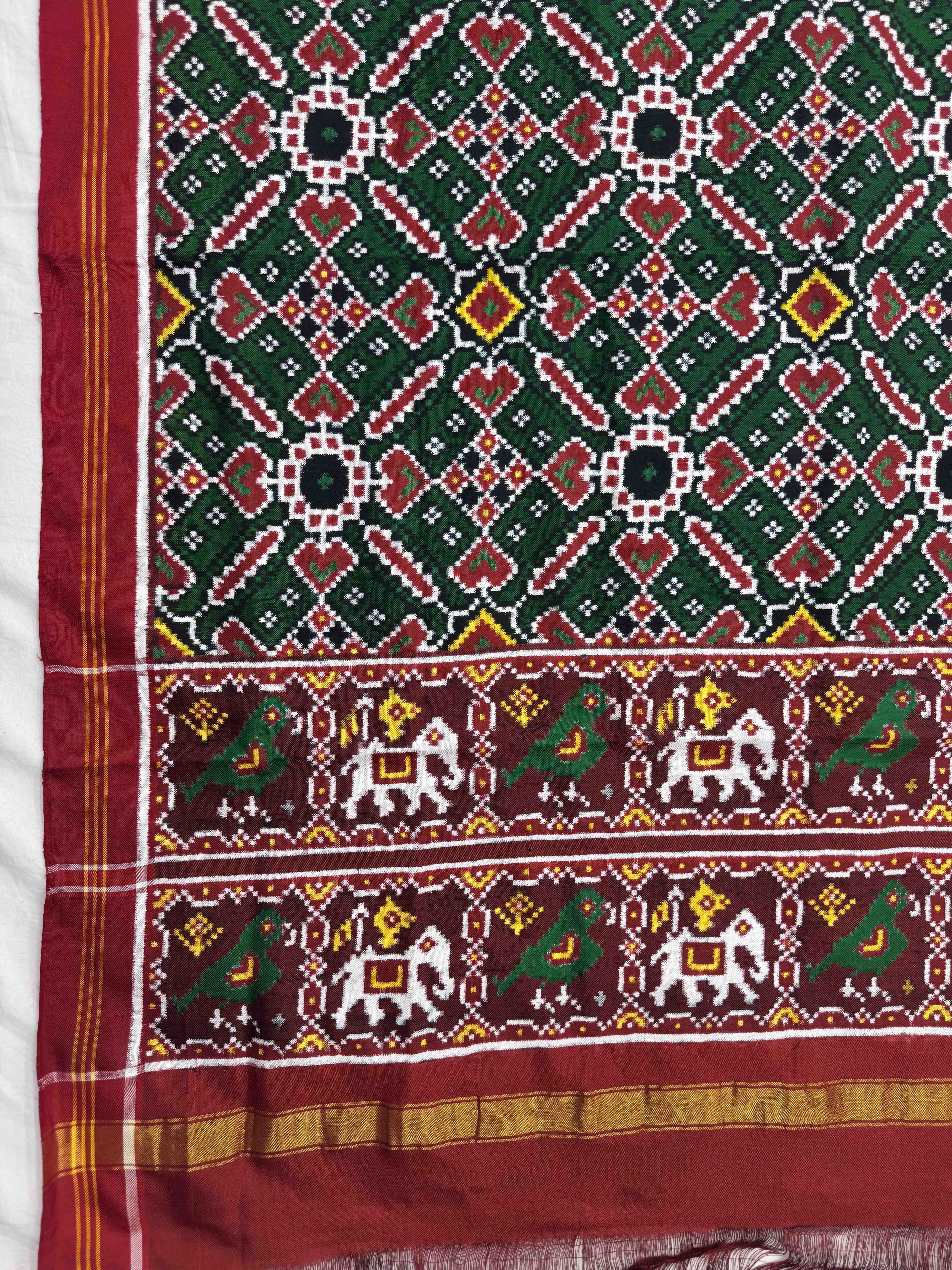 Red & Green Manekchowk Double Ikat Dupatta