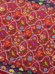Red & Dark Carrot Fancy Flower Double Ikat Dupatta