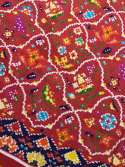 Red & Dark Carrot Fancy Flower Double Ikat Dupatta