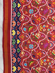Red & Dark Carrot Fancy Flower Double Ikat Dupatta