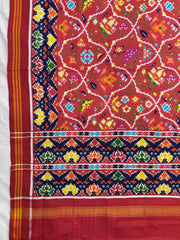 Red & Dark Carrot Fancy Flower Double Ikat Dupatta