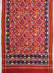 Red & Dark Carrot Fancy Flower Double Ikat Dupatta