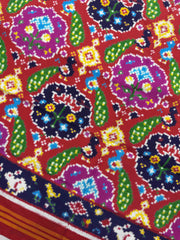 Red & Dark Carrot Peacock Figure Double Ikat Dupatta