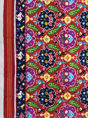 Red & Dark Carrot Peacock Figure Double Ikat Dupatta