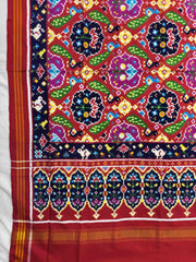 Red & Dark Carrot Peacock Figure Double Ikat Dupatta