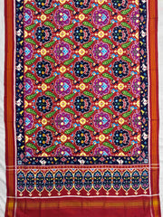 Red & Dark Carrot Peacock Figure Double Ikat Dupatta